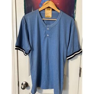 Vintage Russell Athletic 1982 Sample Henley Ringer T-Shirt Blue 25417 rare L